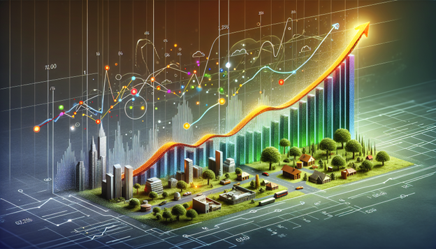 Illustration of a graph showing upward economic growth trend