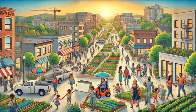 Illustration of diverse individuals in a vibrant community setting