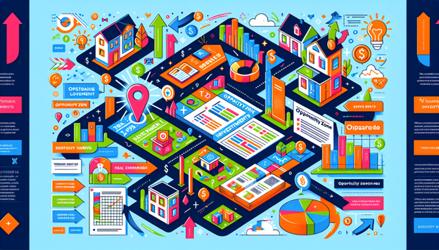 An illustration representing the overview of opportunity zone investments and tax advantages.