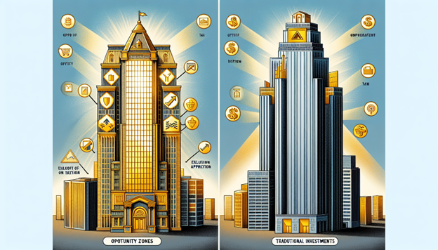 Illustration of investment strategies in Opportunity Zones with diverse economic activities