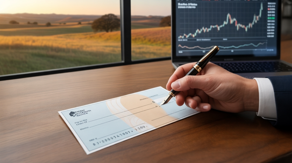 Investor writing a check to charity